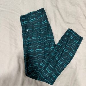 Fabletics Teal Patterned Leggings Medium Cropped